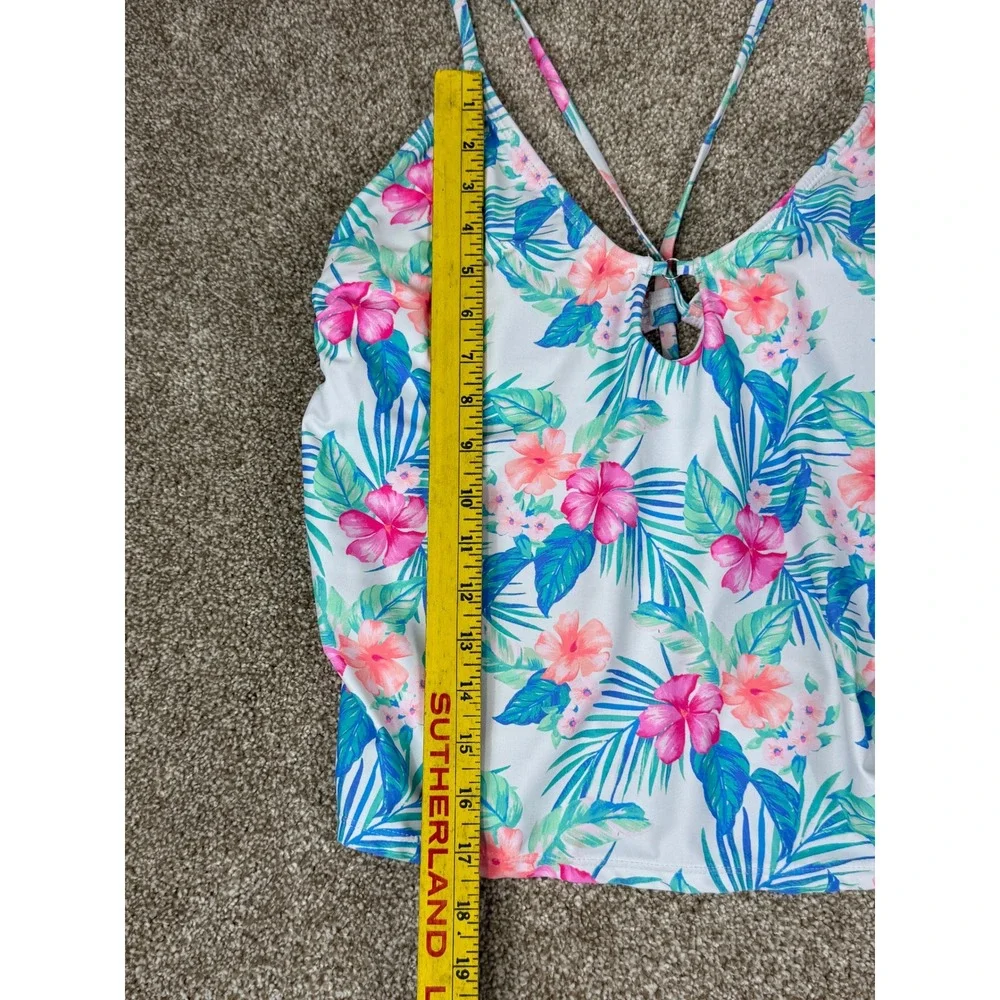 Decree Womens XL‎ Tropical Floral Tankini Set High Waist Ruched Bottoms 2pc Swim
